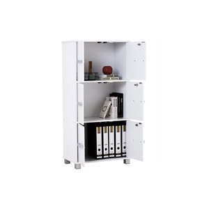 Modern Laminated Board <b>Storage</b> <b>Box</b> White Finish Three Tier Multi-Purpose <b>Lockable</b> Organizer Cabinet Separate Key Locks Unit - Product Image 3
