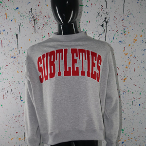 Sweat-shirt à col montant gris chiné SUBTLETIES, 100% coton, avec broderie appliquée rouge, col large, URBAN PRODUCTIONS - Product Image 1