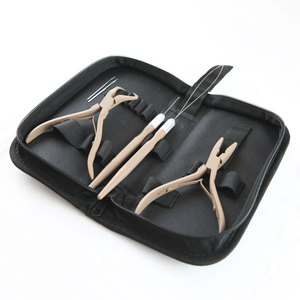 Professional Hair Extension Tools Kit with <b>Silicone</b> <b>Beads</b> in Black Brown and Beige Microlink Pliers Scissors Loop and Hook - Product Image 1