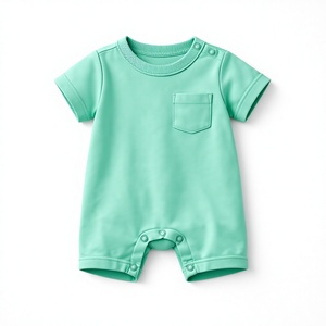 ชุดรอมเปอร์เด็กทารกผ้าฝ้ายออร์แกนิคแบบอินเตอร์ล็อค แขนสั้น เนื้อผ้านุ่มพิเศษ ระบายอากาศได้ดี ป้องกันการยับ ชุดบอดี้สูทเด็กทารก ติดกระดุมแป๊ก - Product Image 1