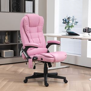 Sedia da Ufficio Reclinabile con Schienale Alto, Massaggio Vibrante e Funzione Riscaldante, Sedia Direzionale in Lino Rosa con Braccioli in PVC e Telecomando - Product Image 2