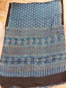 AJRAKH NATURAL HANDBLOCK PRINTED SAREE PURE MODAL SILK <b>FABRIC</b> PREMIUM EXPORT QUALITY MATERIALS AVAILABLE IN STOCK WHOLESALE - Product Image 5