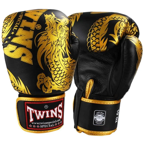 Gants de boxe en cuir noir avec impression de dragon doré, 10 oz, professionnels, pour sparring, Muay Thai, légers et respirants - Product Image 1