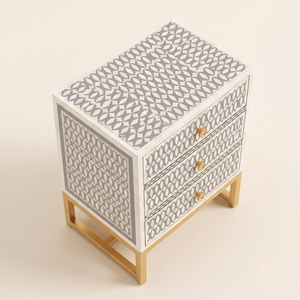 Handmade Bone Inlay <b>Side</b> <b>Table</b> for Bedroom and Living Room Luxurious Bone Inlay 3 Drawer Bedside <b>Table</b> - Product Image 3
