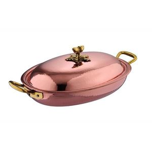 Traditional Copper <b>Cooking</b> Casserole Dish with Lid and Brass Handles Handmade Hammered Copper Cookware for Hotel Restaurant - Product Image 4