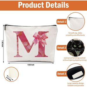 Borsa Cosmetica Personalizzata con Iniziali, Pochette Carina Stile Preppy, Organizer per Trucchi con Monogramma e Fiocco, da Viaggio per Articoli da Toeletta - Product Image 3