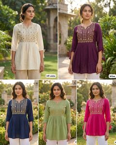 <b>Indian</b> Traditional Wear Wine Heavy Rayon Short Kurtis Traditional Embroidered Loose Fit Midi <b>Top</b> Casual <b>Indian</b> Pakistani Style - Product Image 6