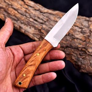 Stainless Steel Fixed Blade Hunting Skinning Camping Knife Olive Wood Handle Full Tang Bevel Edge Custom OEM/ODM Leather Sheath - Product Image 2