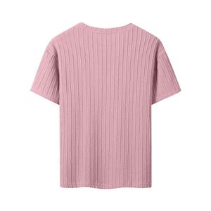 เสื้อยืดคอกลมแขนสั้นผู้ชาย ผ้าถักลายเคเบิ้ล สีพื้น ทรงลำลอง ใส่สบาย ผ้าฝ้าย - Product Image 2