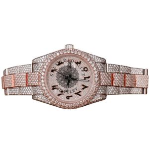Splendide montre analogique à quartz ETA pour homme, en or rose, incrustée de diamants Moissanite, boîtier de 28 mm, verre saphir, cadeau de luxe - Product Image 5