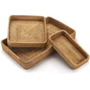 Plateau de service rectangulaire en rotin tressé à la main avec poignées latérales pour table basse, cuisine, fête - Product Image 3
