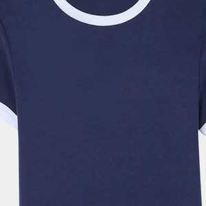 Trendy Women's <b>Navy</b> Blue Cropped T-Shirt O-Neck Short Sleeve Solid Color Knitted Slim Fit Custom Logo Casual Spring Summer Wear - Product Image 6
