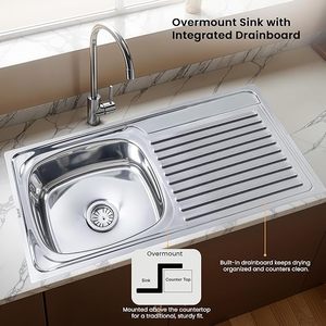 Évier de cuisine ovale à cuve unique avec égouttoir, évier en acier inoxydable de qualité supérieure, durable, résistant à la rouille, pour cuisines modernes - Product Image 2