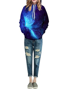 Sudadera con Capucha Sublimada Unisex con Estampado de Galaxia, Corte Regular, Informal, Transpirable, de Poliéster Tejido, para Otoño - Product Image 3