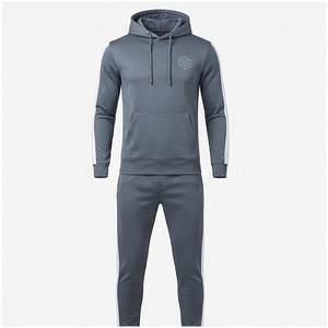 Ensemble de survêtement gris à capuche pour homme, manches longues, couleur unie, respirant, coupe décontractée, pour l'automne - Product Image 1