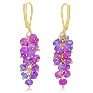 925 Sterling Silver Purple <b>Opal</b> Drop <b>Earrings</b> Gold Plated Beaded Cluster Trendy for Women Party Wedding - Product Image 1