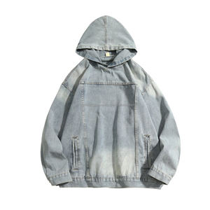 Sweat-shirts à capuche en denim délavé surdimensionné pour hommes, 400 g/m², imprimé, lavé à la pierre, lourd, hiver, en vrac - Product Image 3