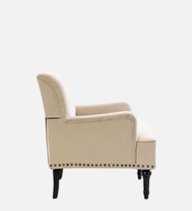 Fauteuil en tissu capitonné avec pieds en bois, chaise de loisirs confortable et rembourrée pour le salon, meubles de maison - Product Image 5