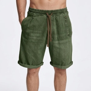 Pantalones Cortos Bermuda de Lona de Algodón de Color Liso para Hombre, de Cintura Media con Cordón, Ajuste Holgado Casual con Bolsillos, Estilo Tejido Transpirable - Product Image 3