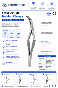 Pinzas de sujeción tipo bulldog de acción cruzada con mordazas curvas delicadas, longitud de 2.3cm, 3.2cm, 5.3cm, 7cm; longitud total de 7.5cm, 8.5cm, 10.5cm, 12cm ZETOMEDPRO - Product Image 3