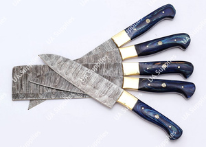 Couteau de cuisine professionnel en acier Damas, lame martelée personnalisée OEM/ODM, ultra-affûtée 58 HRC, ambidextre, manche en bois Pakka et laiton - Product Image 2