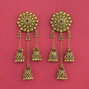 Mayoristas de Joyería de Moda en India, Pendientes Clásicos Antiguos con Baño de Oro Mate 231944 - Product Image 1