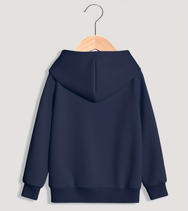 Navy Blue Hooded Sweatshirt For Children Casual Autumn Wear Printed Design Front Knitted Fabric Regular Sleeve Machine Washable - Product Image 2