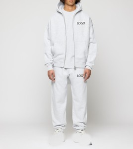 Conjunto de 2 Piezas para Hombre, 500 GSM, 100% Algodón Felpa, Sudadera con Capucha Extra Grande con Cierre, Pantalones Deportivos, Logotipo Personalizado, Ropa Urbana, Antiarrugas, Transpirable - Product Image 1