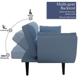 57\" Blue Sofa Bed with Soft Two Armrests and Comfortable Throw <b>Pillow</b> for <b>Small</b> Apartment Bedrooms - Product Image 6