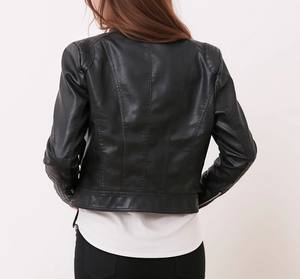 Veste en cuir PU surdimensionnée pour femme, col personnalisable, style hip-hop, fermeture éclair, mode décontractée hiver, vente en gros - Product Image 2