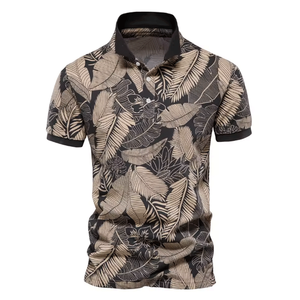 เสื้อโปโลพิมพ์ลายดีไซน์สำหรับผู้ชายคุณภาพเยี่ยม แขนสั้นสำหรับฤดูร้อน ผ้าไม่ยับ แฟชั่นทันสมัย ลายใบไม้ พิมพ์ลายลำลอง - Product Image 3