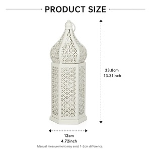 Lanterne marocaine en métal blanc lumineux avec décorations ajourées complexes, porte-bougie décoratif pour le Ramadan, les mariages et la décoration de la maison - Product Image 2