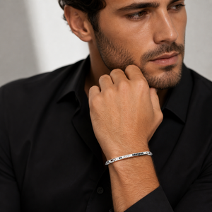 925 Sterling <b>Silver</b> Black and White Cubic Zirconia Bracelet High Polish Minimalist Link Chain <b>Mens</b> Unisex Modern for Wedding Par - Product Image 4