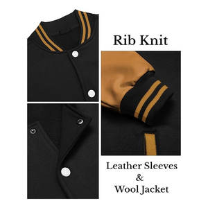 Blouson universitaire homme tendance, manches en cuir, coupe ajustée, style baseball, veste bomber, streetwear athlétique, boutonné, décontracté - Product Image 5