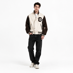 Chaqueta Varsity para Hombre, Mezcla de Lana y Cachemira, Mangas de Cuero PU, Estilo Clásico Letterman, Parche de Chenilla, Personalizable, OEM, Venta al Por Mayor - Product Image 1