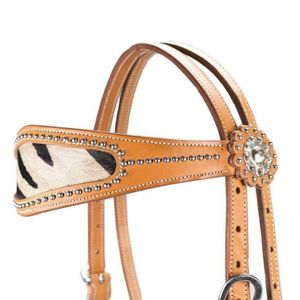 สายรัดศีรษะหนังลายม้าลายแบบมีขน – สายรัดศีรษะหนังแบบตะวันตกสองชั้นพร้อมลายตกแต่ง ผู้ผลิตขายส่ง OEM - Product Image 2