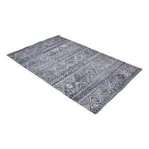 Tapis géométrique gris-bleu vintage – Motif tribal d'inspiration persane vieilli avec motifs diamant et médaillon - Product Image 1