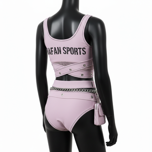 Conjunto de Bikini de Lujo para Mujer en Nylon Elástico GSM con Detalle de Correa de Malla Rosa Suave y Logotipo Estampado - Product Image 5