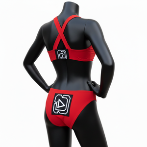 ชุดบิกินี่ผ้าโพลีเอสเตอร์ผสมสแปนเด็กซ์สุดหรู สีแดงดำ เนื้อผ้านุ่มยืดหยุ่น พร้อมแผ่นโลโก้ปัก และโลโก้แบบรีดร้อน สำหรับผู้หญิง - Product Image 6