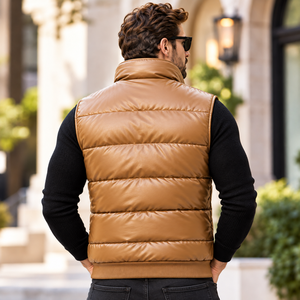 Veste bomber en cuir véritable pour homme |   Veste bomber sans manches en cuir véritable pour homme - Product Image 5