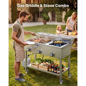 Griglia Elettrica da Esterno a Propano con 3 Bruciatori - Acciaio Inox Commerciale 11.600 BTU Ciascuno, Portatile con Tre Vaschette per Alimenti Formato 1/3 - Product Image 2