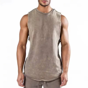 Débardeur en coton uni pour homme, col rond, tricoté, décontracté, sans manches, gris - Product Image 2