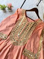 Kurti Chanderi Elegan dengan Hiasan Cermin, Dilengkapi Dhoti Tulip & Set Dupatta