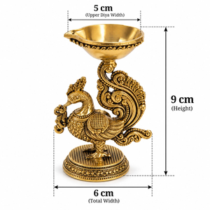 Lámpara de aceite Diya de latón antiguo con forma de pavo real, soporte decorativo con acabado dorado, candelabro de pavo real, decoración tradicional india para el hogar, mesa de Pooja - Product Image 3