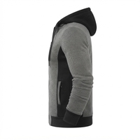 Sweat à capuche zippé en molleton de coton pour homme, veste de sport grise à empiècements contrastants, fabricant OEM de sweats décontractés en gros