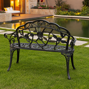 Black Cast Iron Rose Garden <b>Bench</b> Outdoor <b>Metal</b> Patio Seat Floral Scrollwork Lawn Balcony Backyard Furniture Luxury Style - Product Image 3