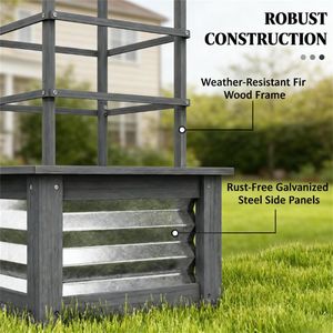 Fioriera Rialzata in Legno con Telaio a Griglia e Vaso Grigio, Contenitore Resistente per Piante da Esterno, Recinzioni, Tralicci e Cancelli - Product Image 3