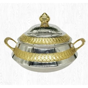 Casserole traditionnelle chinoise en acier inoxydable avec bordure dorée, couvercle rond, fabrication artisanale, pot de service durable pour cuisinière à gaz - Product Image 3