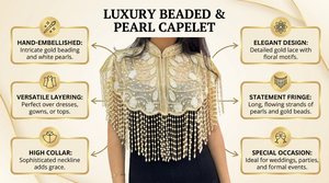 Cape de luxe perlée pour femme, col à franges, accessoire de robe de soirée, couvre-épaules de mariée - Product Image 6