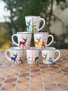 <b>Ceramic</b> <b>Mug</b> <b>Lid</b> Deer Print Latte Cup Sports Style 300mL Durable Portable Letterpress Printing Drinkware <b>for</b> Coffee Tea Party - Product Image 1
